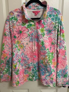 Lilly Pulitzer Floral Zip UPF 50+ Skipper Popover in Paradise Found Size Large